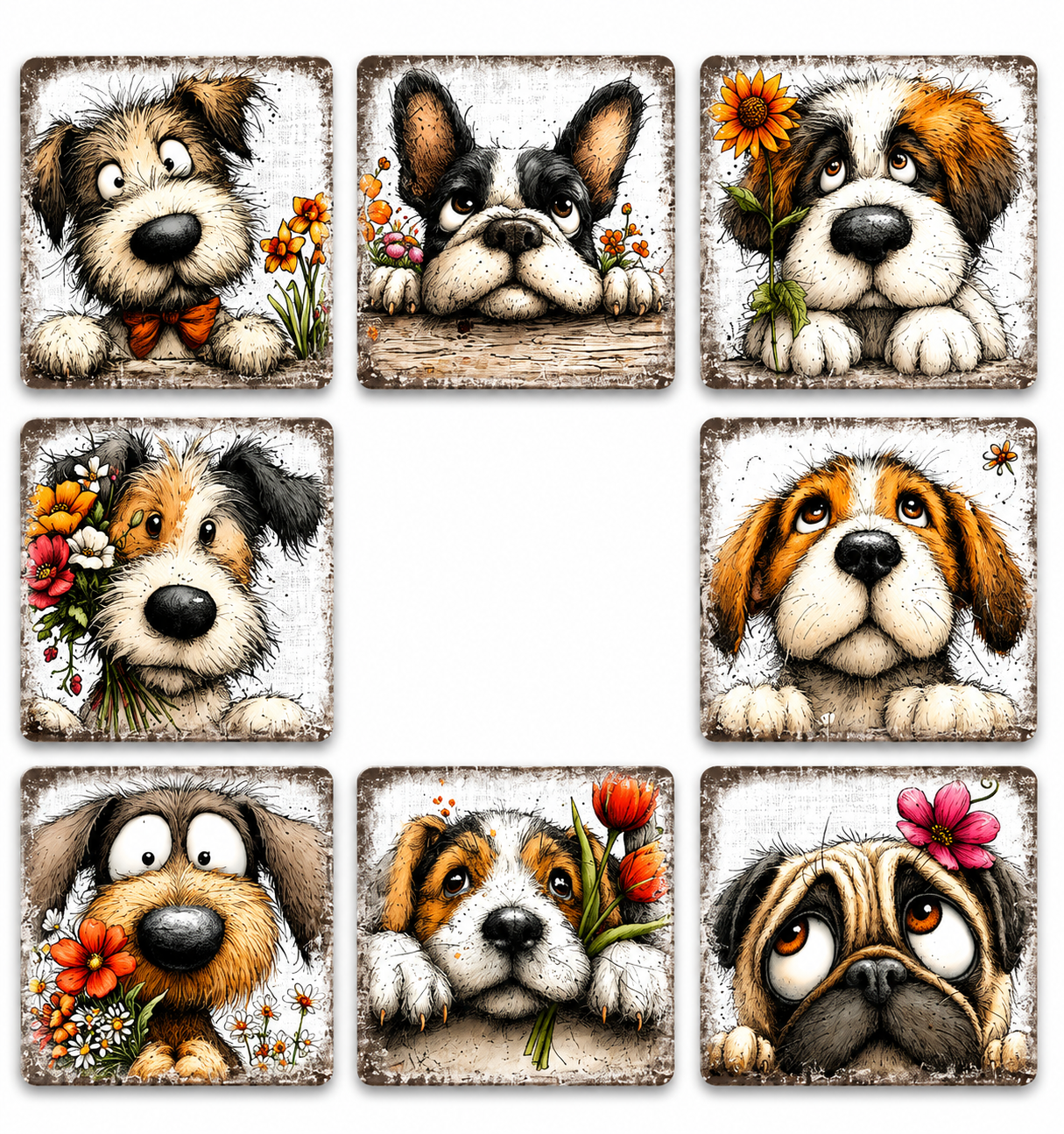 Whimsical dog & flowere
