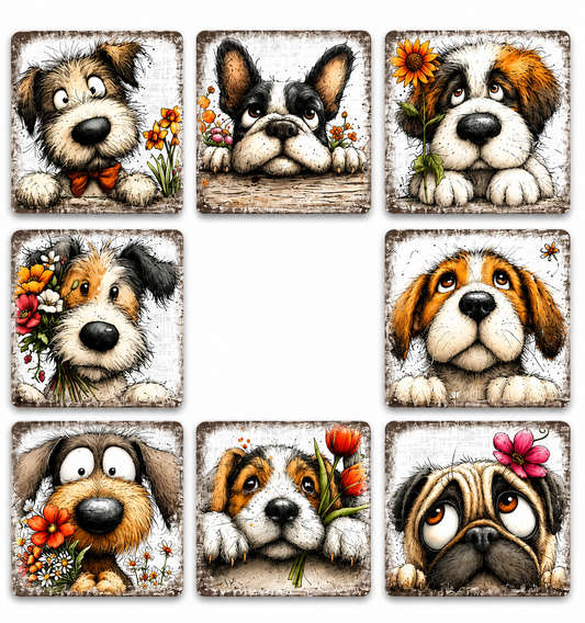 Whimsical dog & flowere
