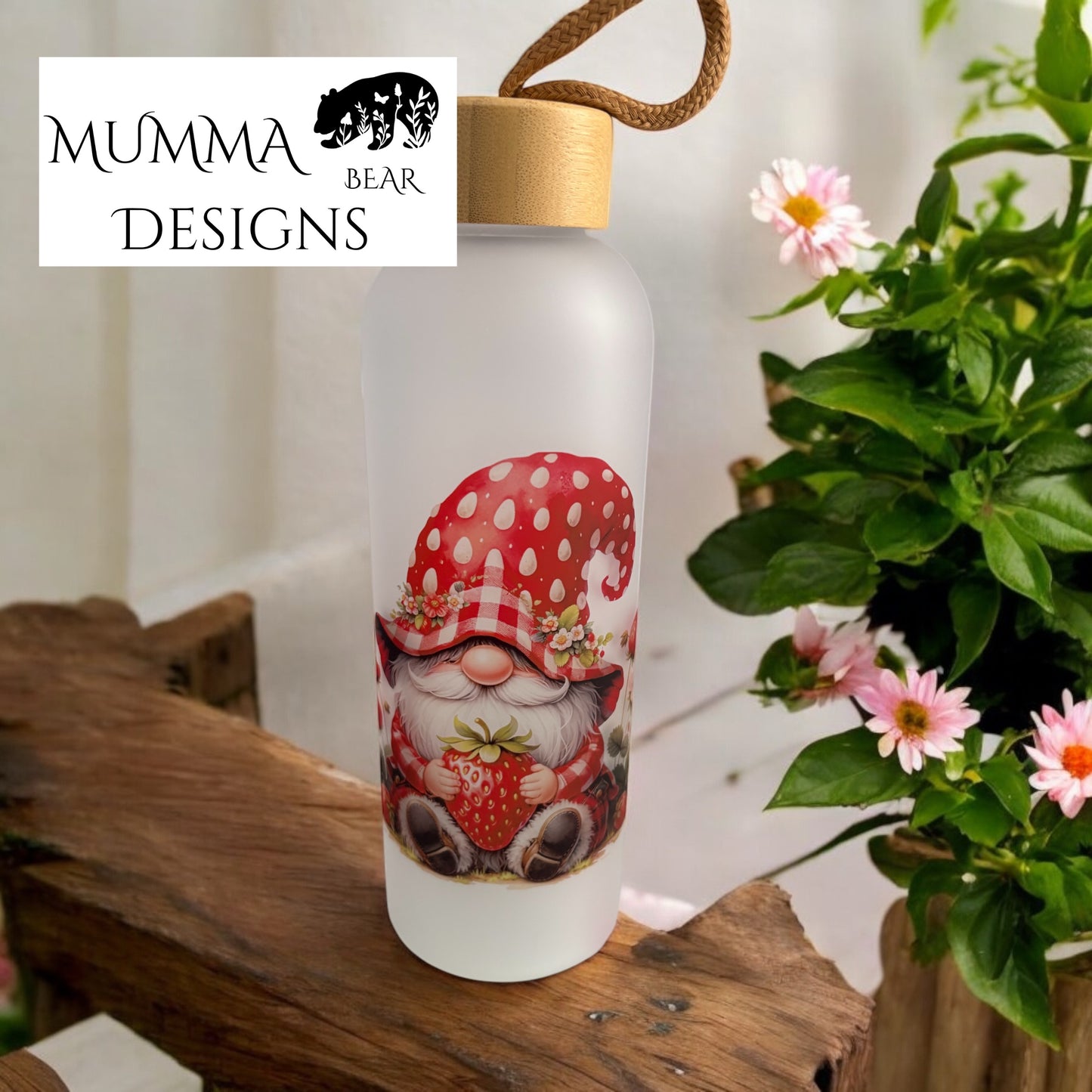 Glass Water Bottle with Wooden Screw-On Lid