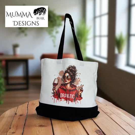 Large Linen Tote Bag with Black Handle & Base