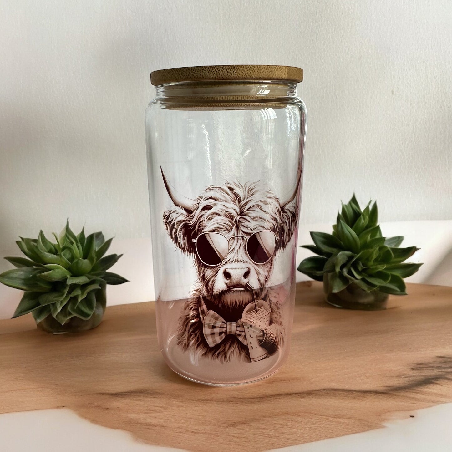 16oz Glass Libbey Can with Straw & Wooden Lid